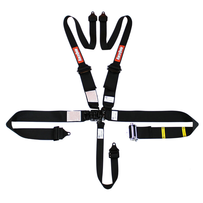 RaceQuip L & L 5pt Ratchet HNR Harness Black - Eaton Motorsports