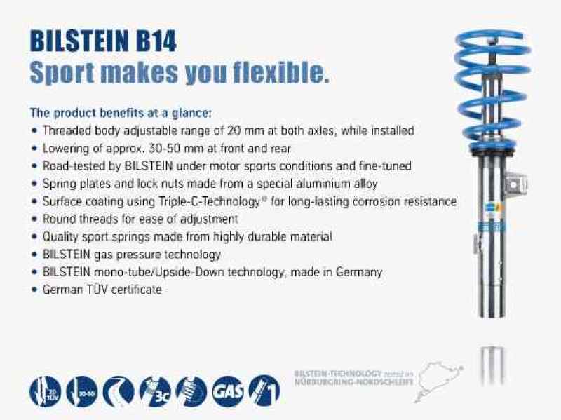 Bilstein B14 (PSS) Front & Rear Performance Sus System 2015 VW Golf w/ 55mm Outside Dia Strut - Eaton Motorsports