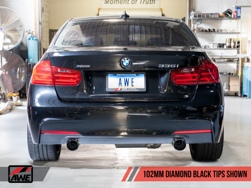 AWE Tuning BMW F3X 335i/435i Touring Edition Axle-Back Exhaust - Diamond Black Tips (102mm) - Eaton Motorsports