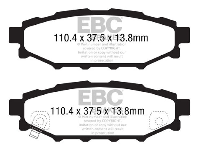 EBC 12+ Subaru BRZ 2.0 (solid rear rotors) Yellowstuff Rear Brake Pads - Eaton Motorsports