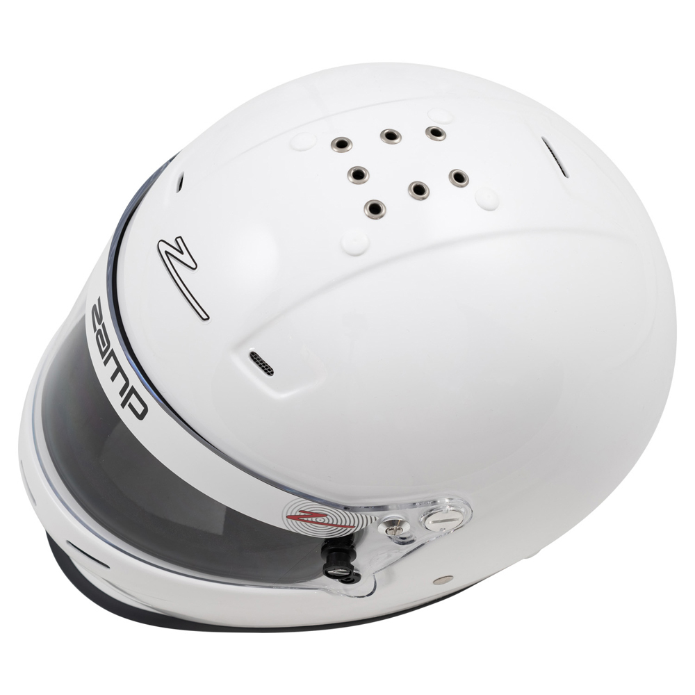 Zamp RZ-38 White helmet rear shell design and HANS inserts