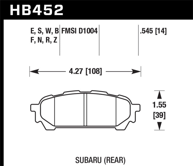 Hawk 03-07 Subaru Impreza / 04-08 Subaru Forester / 05-06 Saab 9-2X Aero HT-10 Race Rear Brake Pads - Eaton Motorsports
