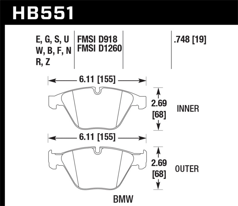 Hawk 07-09 BMW 335d/335i/335xi / 08-09 328i/M3 Performance Ceramic Street Front Brake Pads - Eaton Motorsports