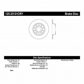 Stoptech 10-13 VW Golf/GTI/Jetta w/ 272mm Rear Disc Rear Premium High Carbon Cryo Brake Rotor - Eaton Motorsports