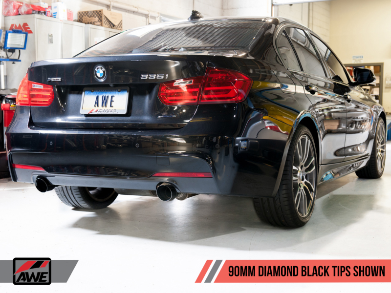 AWE Tuning BMW F3X 335i/435i Touring Edition Axle-Back Exhaust - Diamond Black Tips (90mm) - Eaton Motorsports