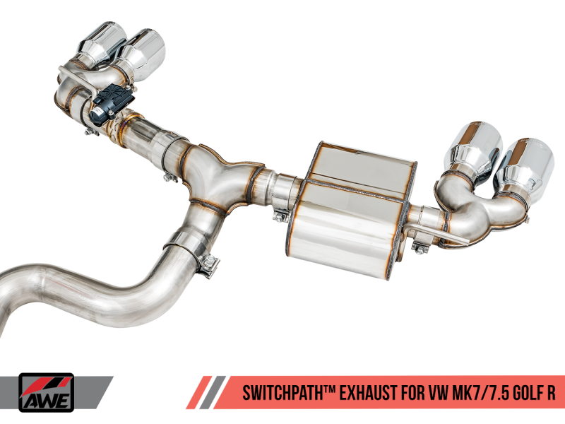 AWE Tuning Mk7 Golf R SwitchPath Exhaust w/Chrome Silver Tips 102mm - Eaton Motorsports