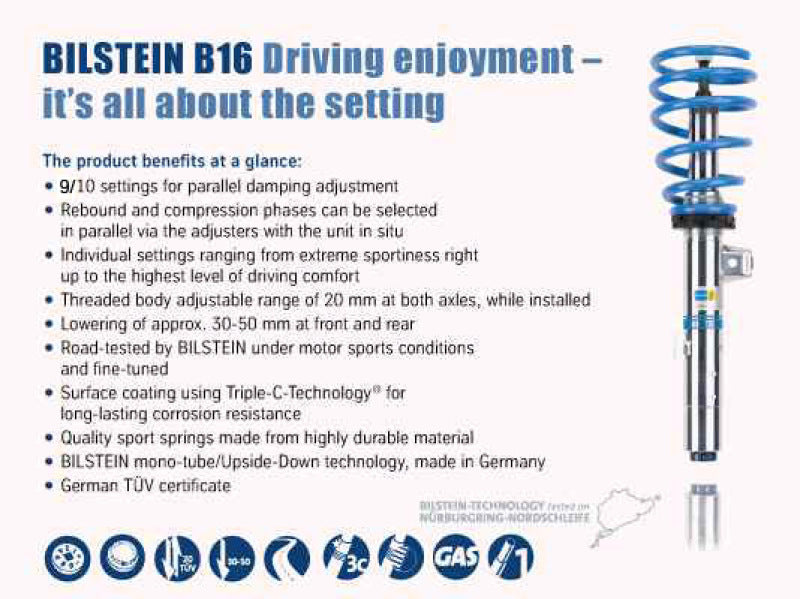 Bilstein B16 (PSS10) Front & Rear Performance Sus System 2015 VW Golf w/ 55mm Outside Dia Strut - Eaton Motorsports